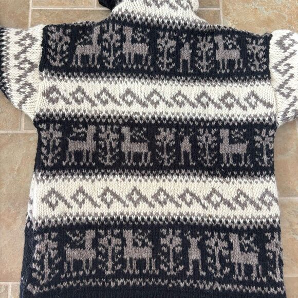 Hand Knitted 100% Wool Hooded Jacket Size Small Hoodie Nepal Lined Boho Zip - Picture 8 of 8